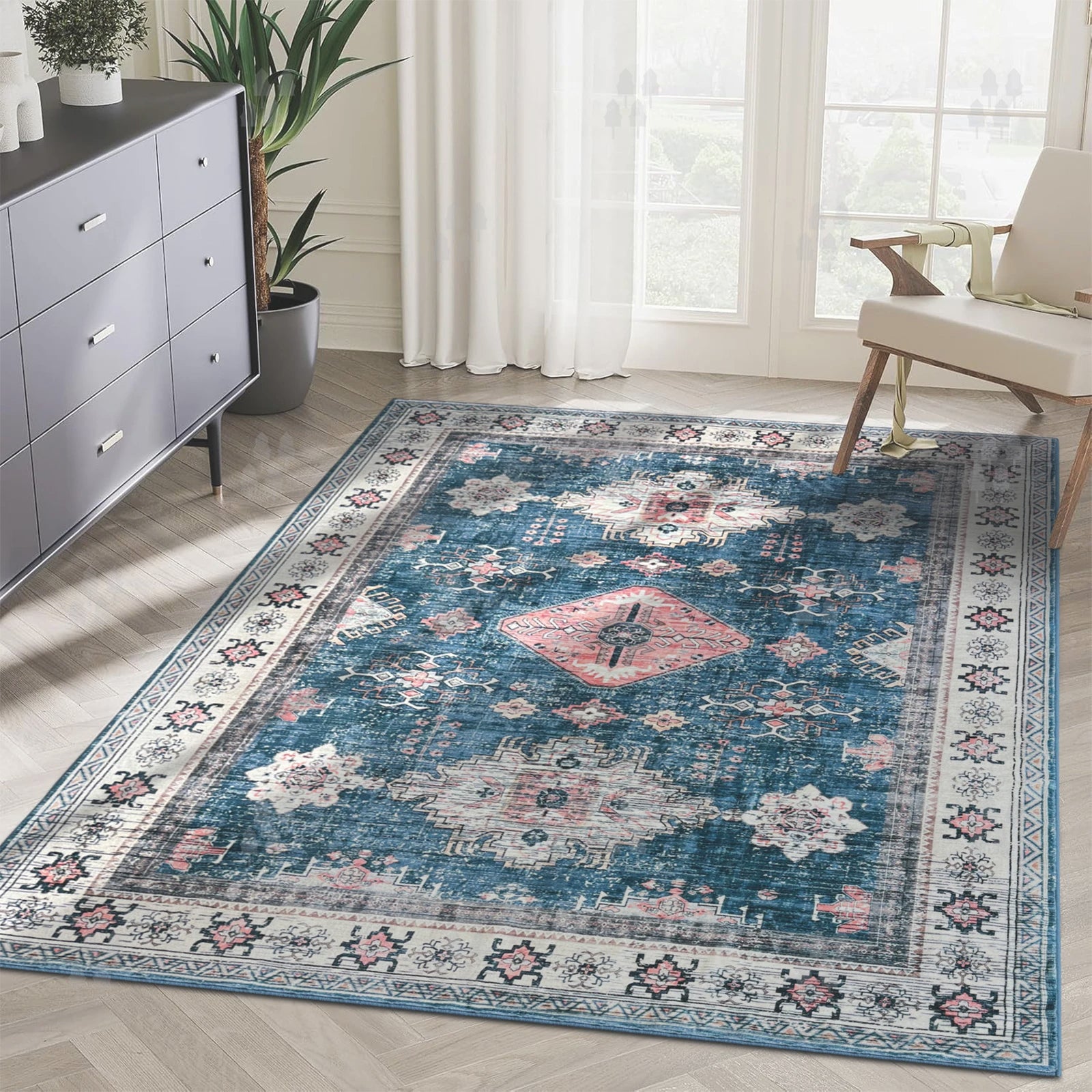 Luxury Boho Vintage Faxu Wool Large Area Rug Carpet for Living Room Bedroom Foldable Washable Home Decor Floor Mat