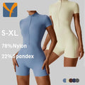 YIYI Women Short Sleeve Zip Front Bodysuit Tight Jumpsuit for Yoga Dance Workout Sports Four-way Elasticity Jumpsuit for Women