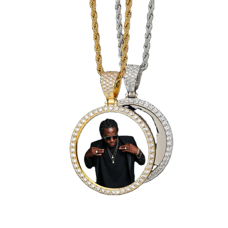 Drop Shipping Men Women Hip Hop Gold and Silver Plated Zircon Pendent Jewelry Trend Custom Photo Necklace