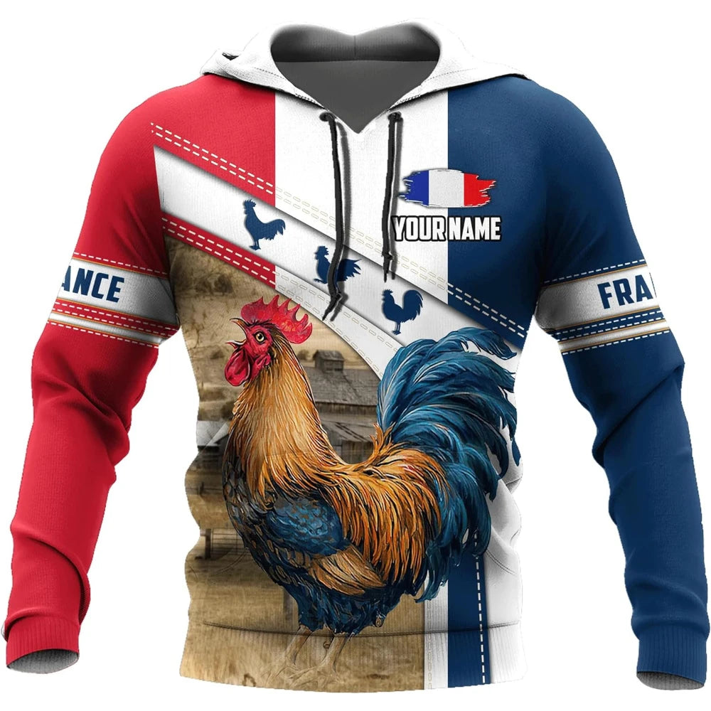 Fitspi Wholesale France Rooster Farm 3d All Over Printed Unisex Hoodie Sweatshirt Pullover T Shirt