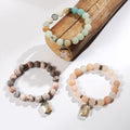 JH Boho Vintage Women's Jewelry 10mm Frosted Natural Stone Antique Bronze Spacer Bracelet Square Glass Pendant Bracelet
