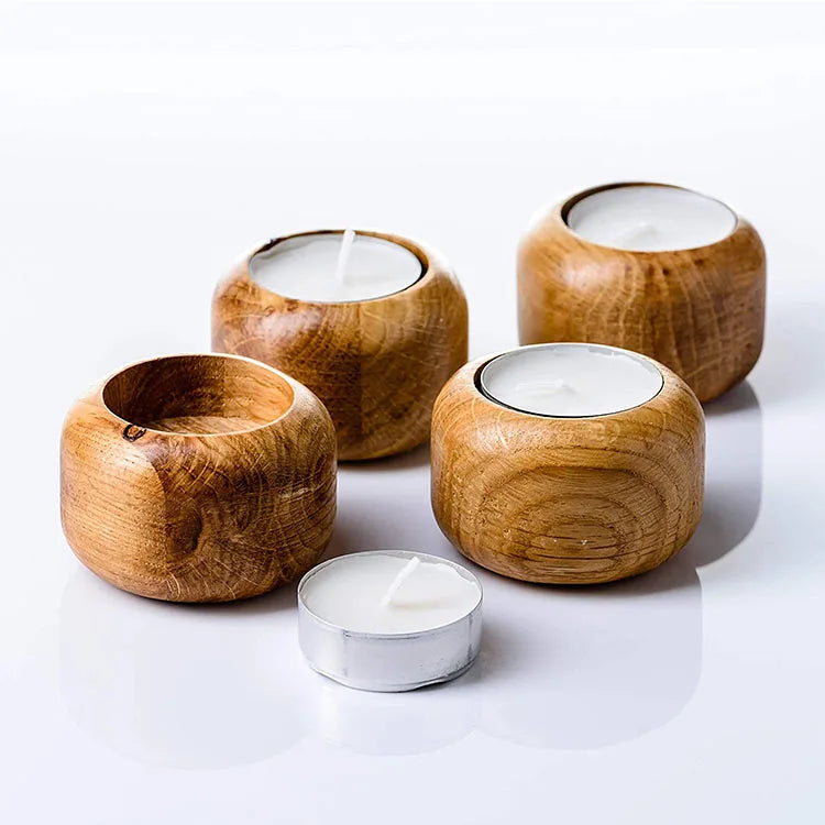 Luxury 4pcs Mini Small 100% Natural Eco-friendly Empty Wooden Candle Container Vessels Holder Set for Wedding Birthday Party