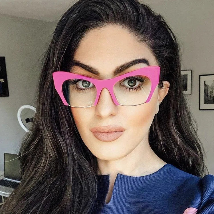 2024 Half Frame Cut Edge Cat Eye Glasses Europe and America Anti Blue Light Glasses