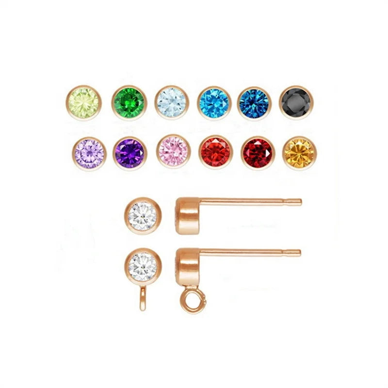 New Vintage Rose Gold Filled Zircon Stud Fashion Earings W/Ring Jewelry for Women