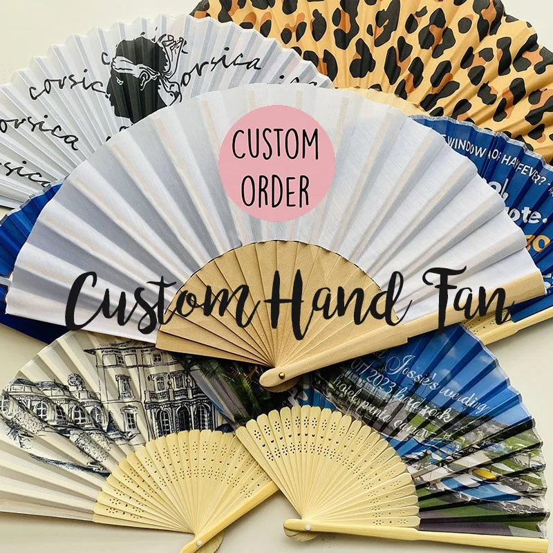 Wholesale Cheap Custom Hand Fan Printed LOGO Fabric or Paper Folding Fan Hand Fans Bamboo