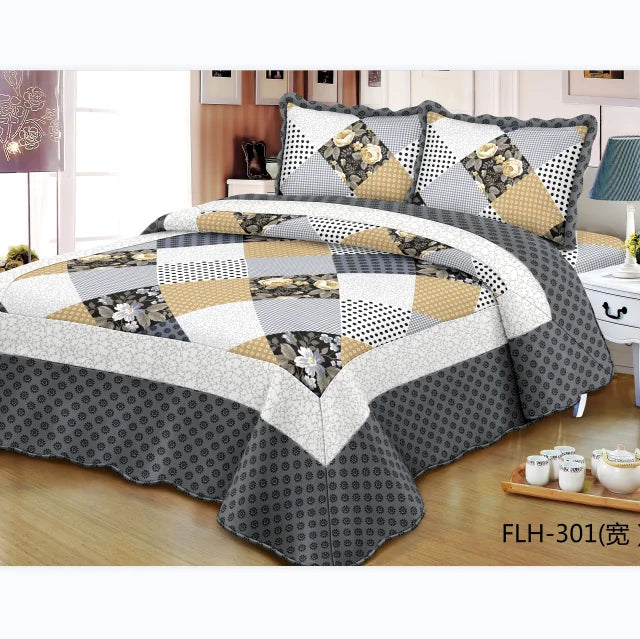 Microfiber Floral Quilted Bedspreads Home Use Silk-like Comfort with Elegant Pattern