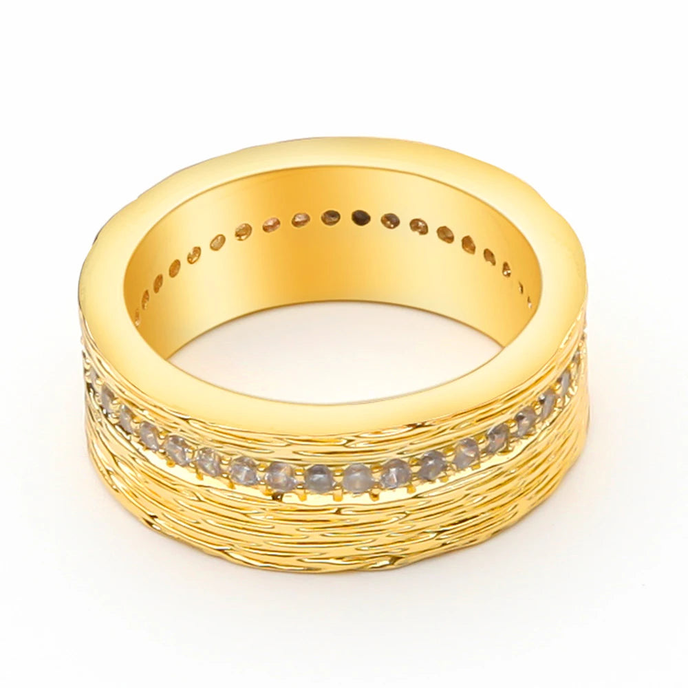 Women's Exquisite Gold-Plated Ring with Crystal Gem Chunky Diamond Minimalist Bump Texture CZ Geometric Gold Jewelry Engagement