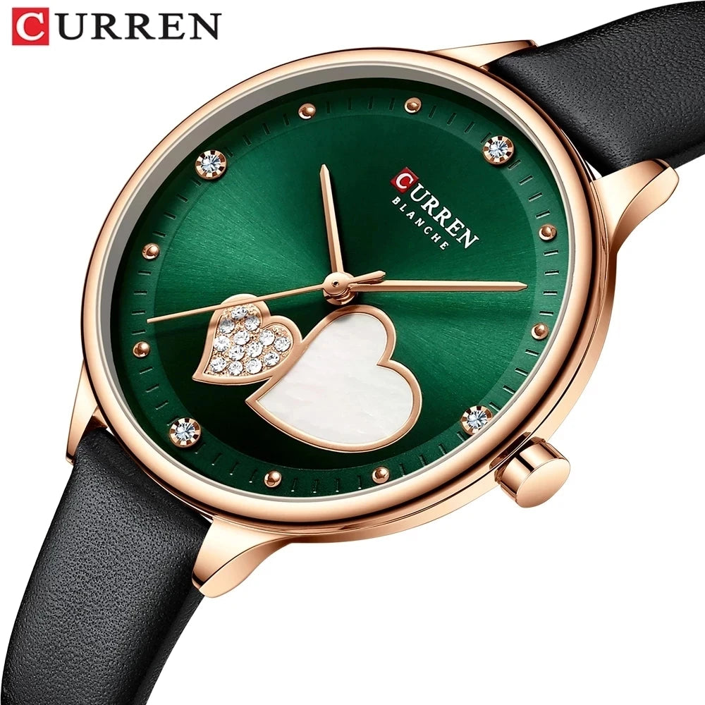 CURREN 9077 Luxury Ladies Quartz Leather Wristwatch Rhinestones Elegant Dress Women's Sport Business Clock Pointer Display Gift