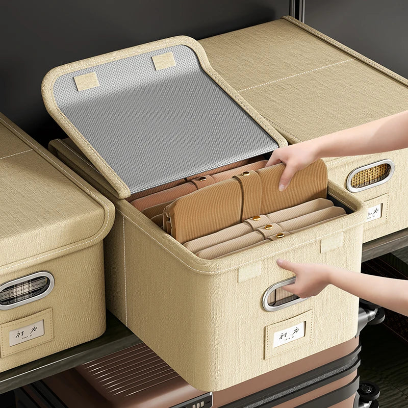 Functional Home Office Desk Organizer Foldable Linen Closet Storage Cube with Shelf Rack Clothing Pants Storage Basket Bag Lid