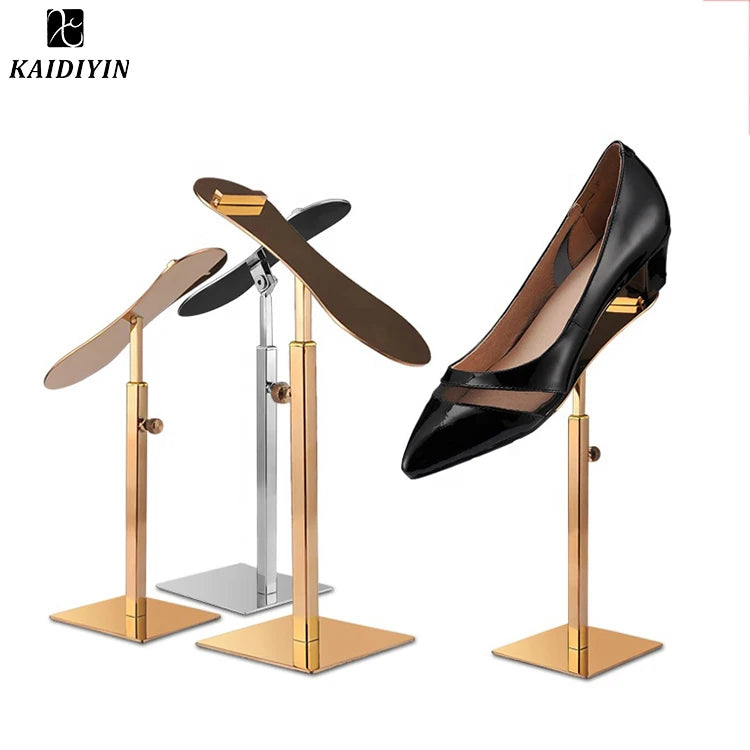 Hot Selling Stainless Steel & Titanium Gold Metal Shoes Display Rack for Sandal Store & Shop Display stand