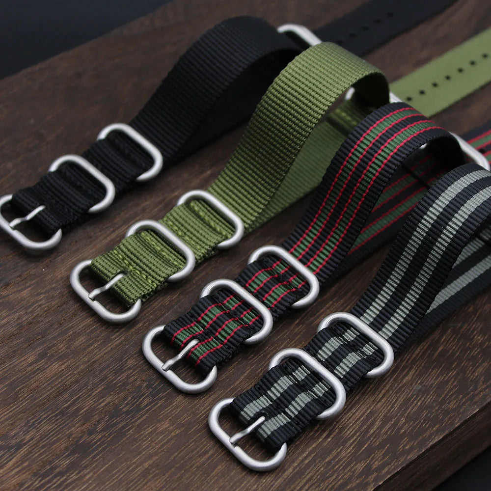 High Quality 5 Ring Nylon Watch Strap 20mm 22mm Vintage Bond Watch Band Nylon Strap With Brushed Buckle