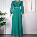 L-3XL Muslim African Women's Large U Neck Beaded Dress Chiffon Commuter Style Swing Long Dress