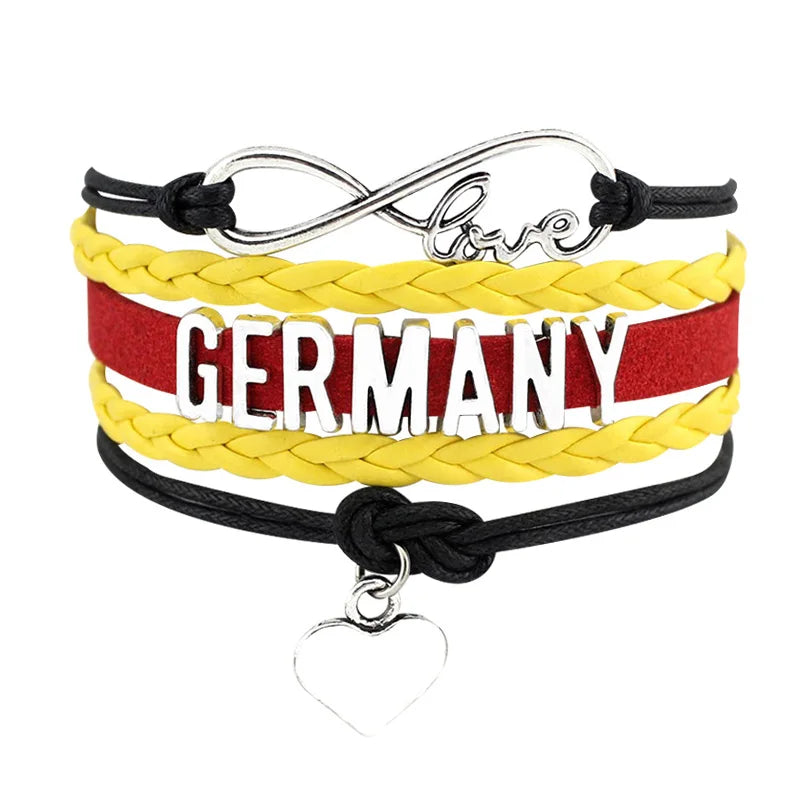 Manufacturer 224 Countries and Regions National Flag Color Wrap Leather Bracelet Infinity Love Team Country Flag Bracelet