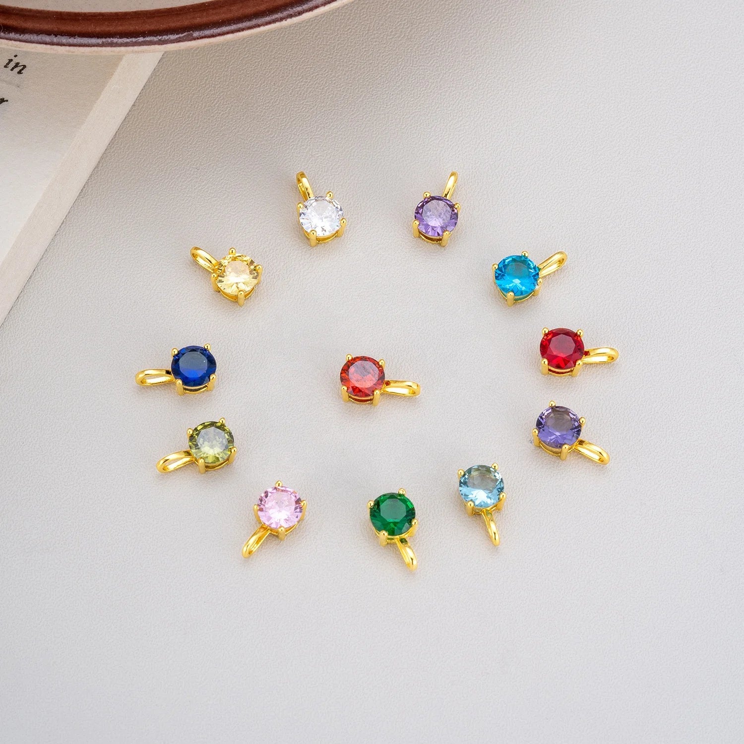 Colorful Round Zircon Charms 925 Sterling Sliver Pendant for Jewelry Bracelet Necklace Making Accessories