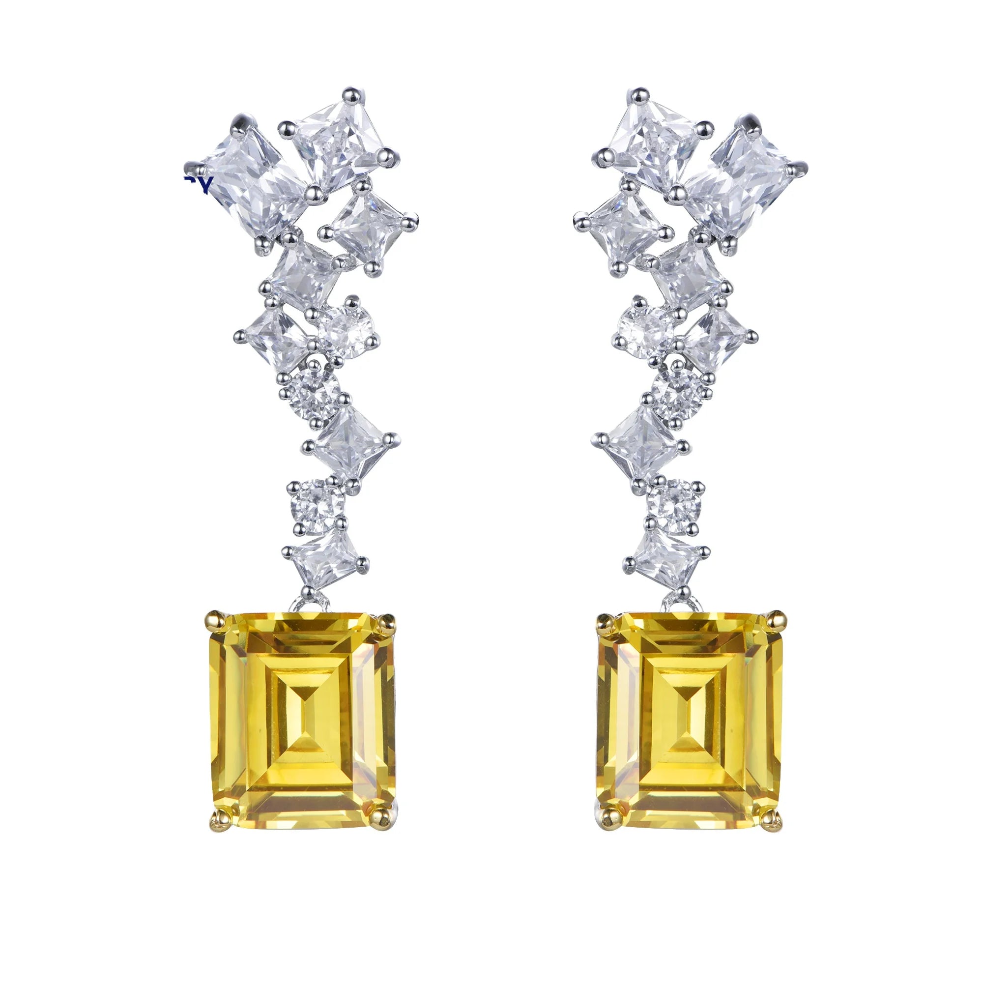 Boutique Jewelry 925 Sterling Silver Vintage Pendant with Cubic Zirconia Square Goose Yellow Diamond Drop Earrings for Weddings