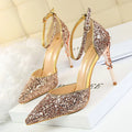 283-5 Luxurious Trendy Ladies Sandals Hollow Out Party Metal Heel Shiny Sequin Slip-On High Heel Sandals Wedding Shoes for Bride