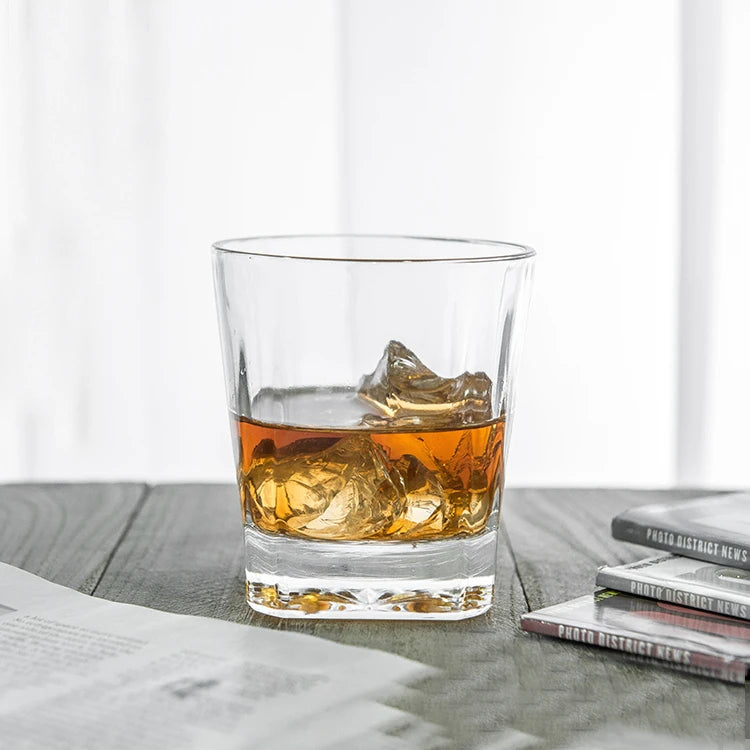 Novare 11 oz Clear Transparent Rock Whiskey Glass Drinking Glasses Set Old Fashioned Modern Square Customizable Party Use Stock