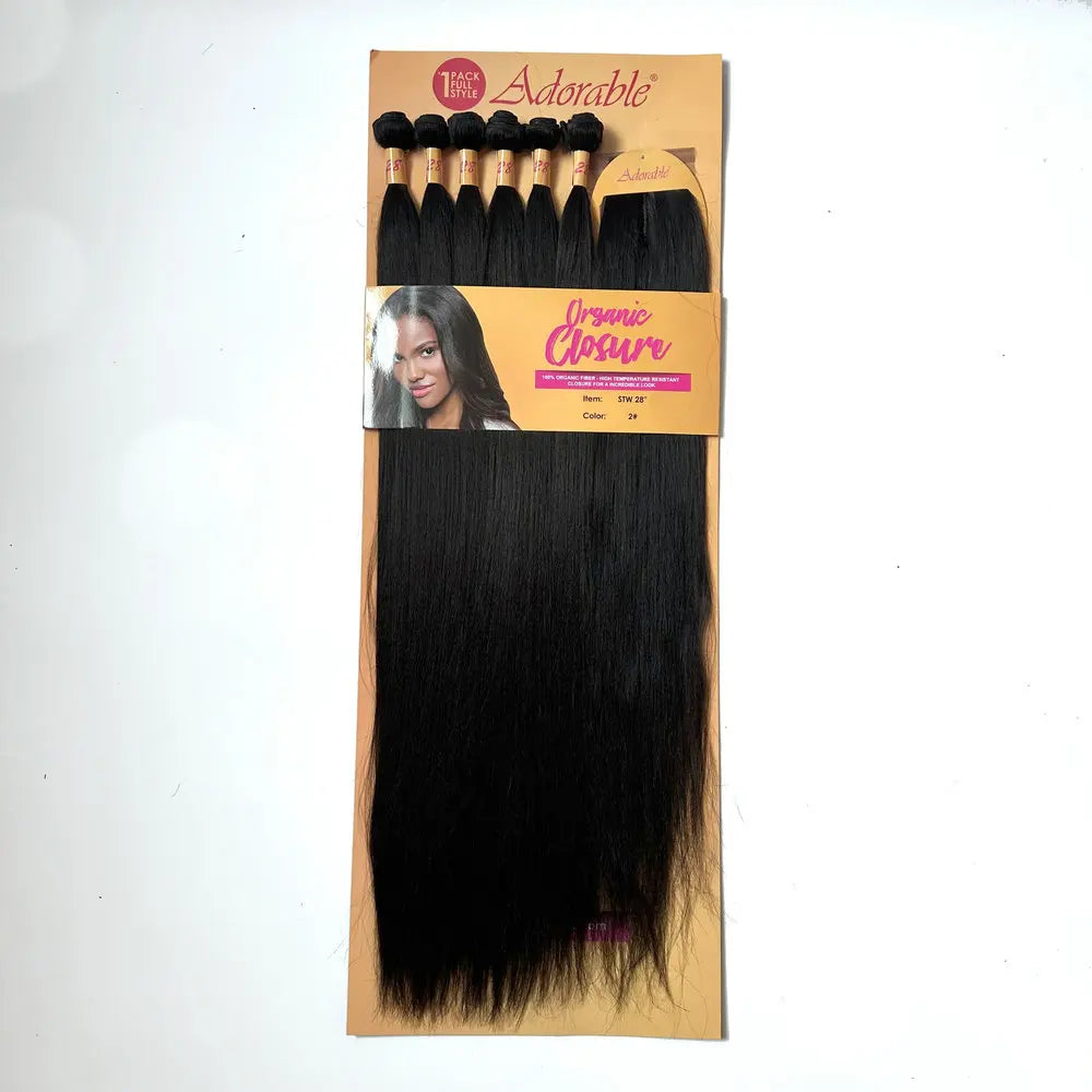 Soft Synthetic Hair Extension Protein Fiber Hair Straight Hair  28" 30" with Lace Closure