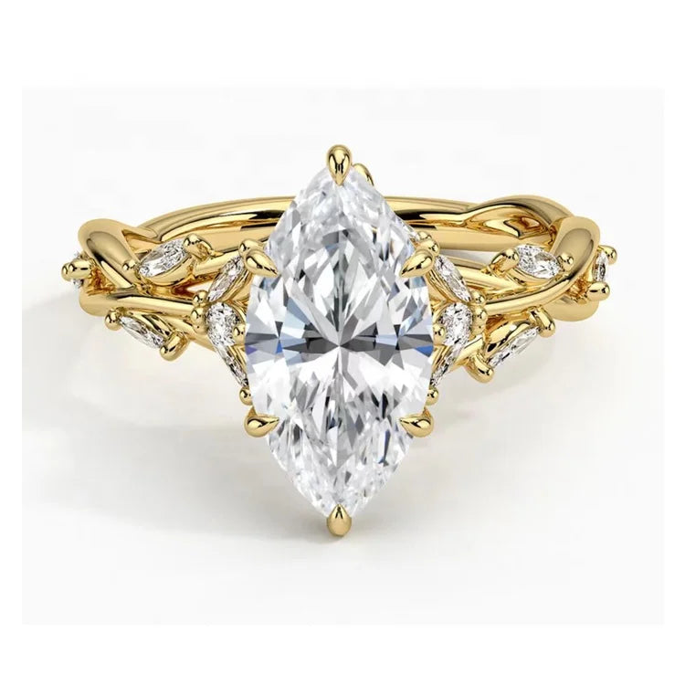 18k Solid Gold 1ct Marquise Cut Lab Created Diamond Luxe Winding Vine Lab Diamond Marquise Engagement Wedding Ring