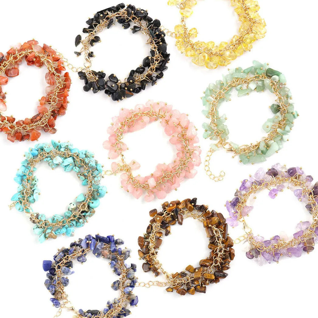 Natural Amethyst Gravels Bead Bracelet Healing Stones Crystal Chips Crystal Bracelet