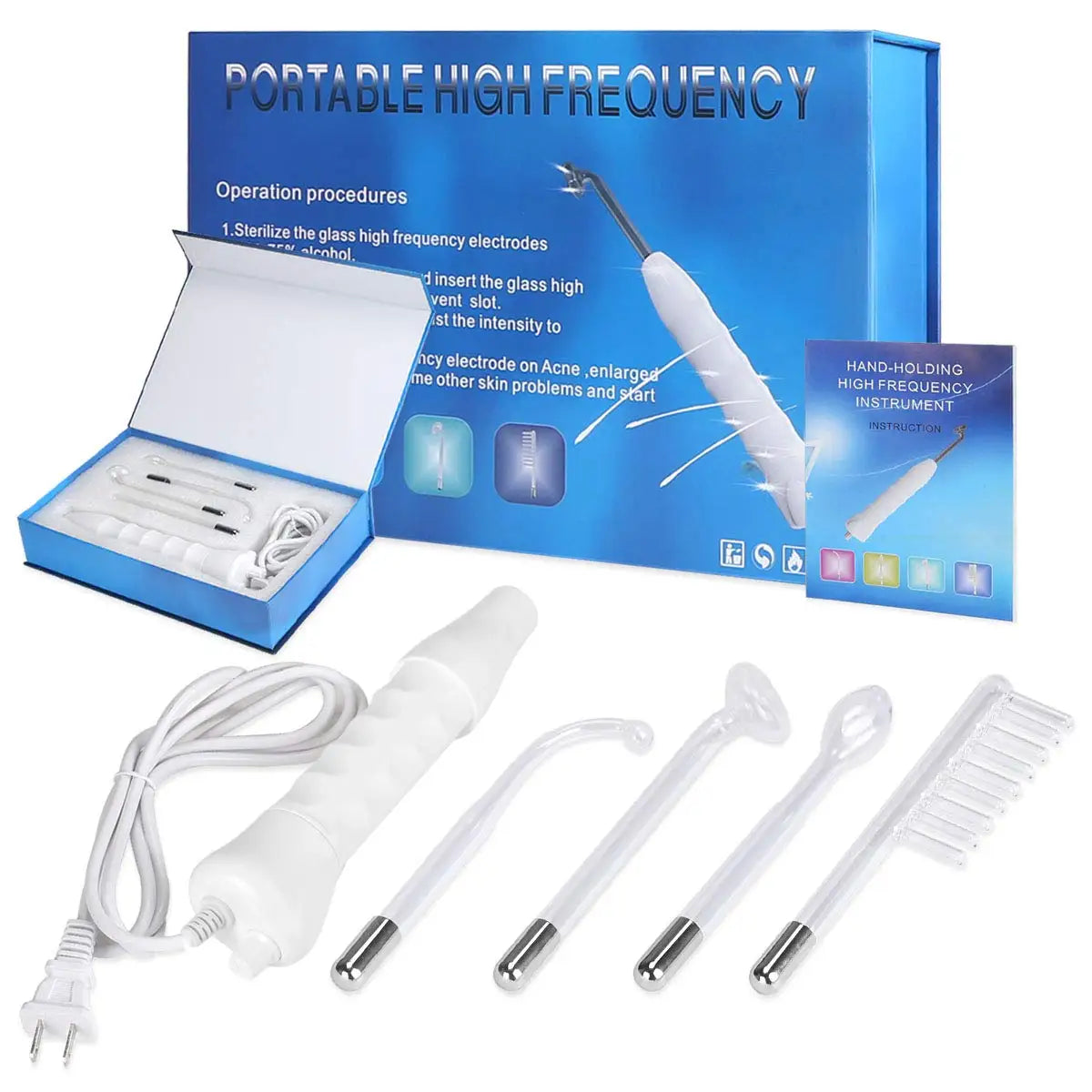 4 in 1 Acne Treatment Device High Frequency Facial Therapy Wand Skin Beauty Therapy Wand