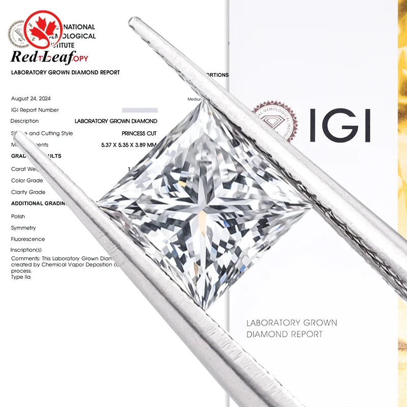 Redleaf IGI  Certified 4CT to 20CT CVD VS VVS DEF Lab Grown Fancy White Princess Cut Jewelry Excellent Loose Diamonds
