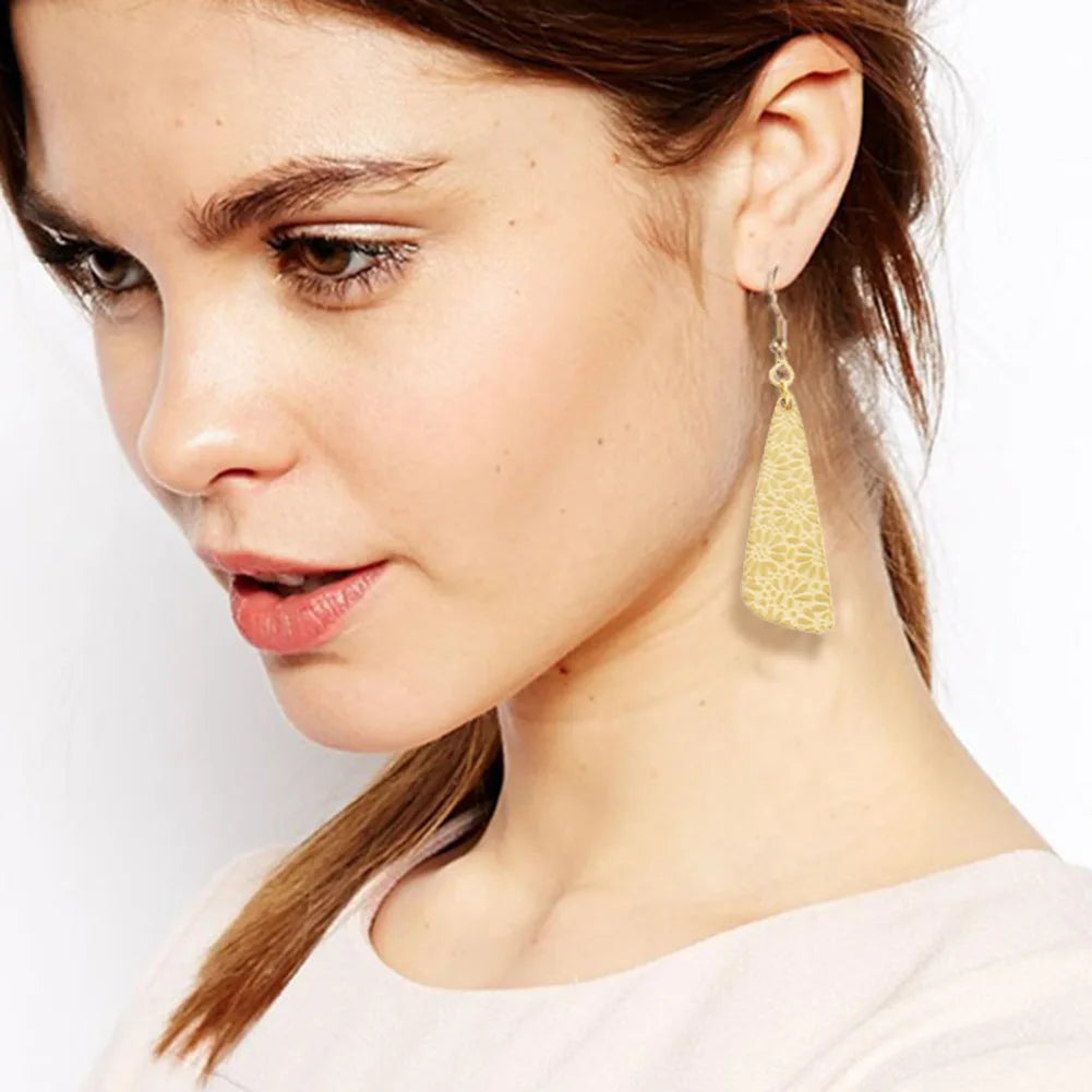 Trendy Girl Fashion Stainless Steel Gold Plated Long Fan Shaped Drop Hoop Earrings