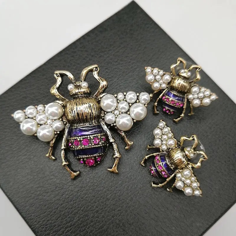 YHJ180503 Fashion Insect Brooch Earrings Set Women Brooch Pin Jewelry Set