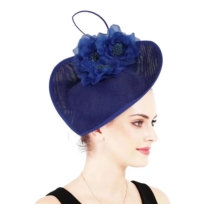 Women Headwear Fascinator Wedding Party Bridal  Hat Wedding Flower Headpiece Big Burgundy Derby Hat for Ladies