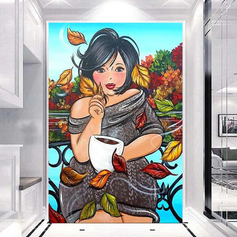 5D DIY Diamond Painting Fat Girl Square Round Drill Diamond Embroidery Mosaic Sale Cartoon Woman Home Decor