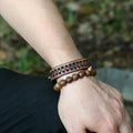 Vintage Genuine Leather Cuff Bracelet with Wood Beads Men's Fashion Jewelry Set Wholesale Available