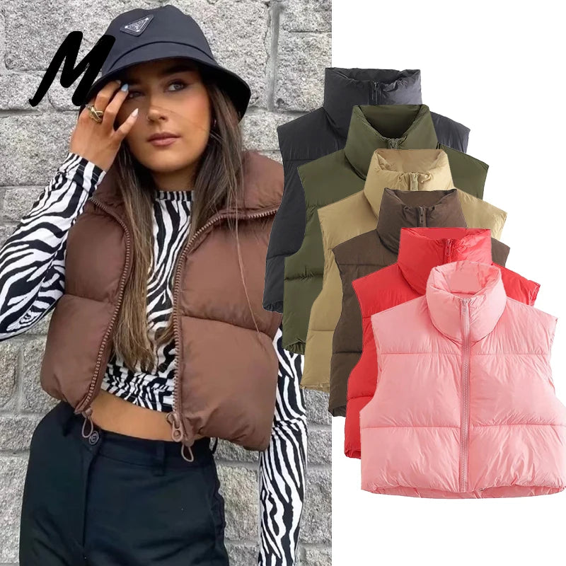 Wholesale 2023 Fall Winter Women Clothes Coat Puffer Sleeveless Bubble Jacket Black Brown New Women Crop Puffer Vest