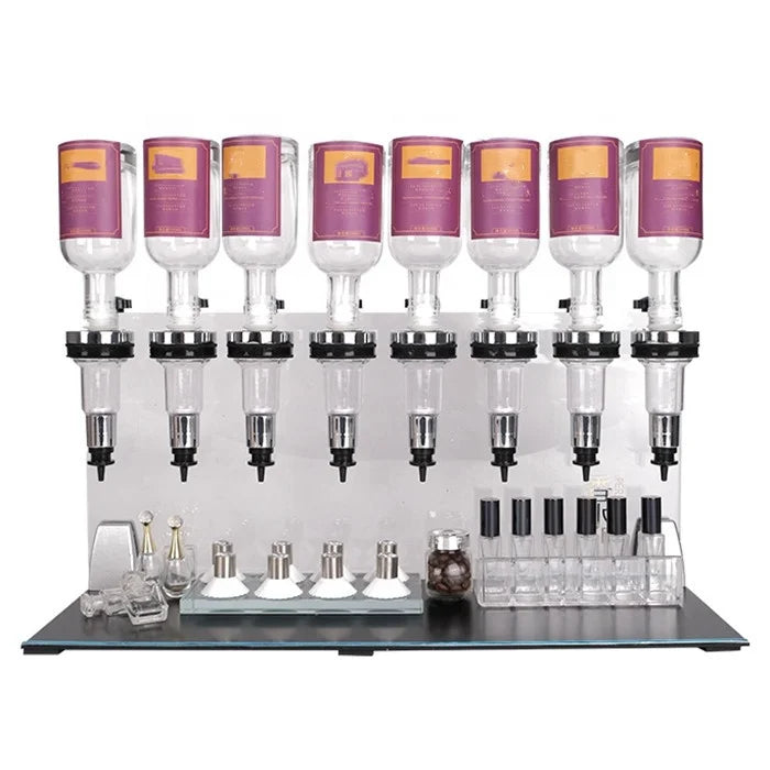 New Design 8 Heads Perfume Bar Acrylic Display Stand Set 8 Heads Perfume Vending Machine Perfume Filling Machine Set