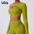 2023 Athletic Wear Women High Quality 3pcs Sports Wear Lady Yoga Long Sleeve Tops Sports Bra Leggings Set