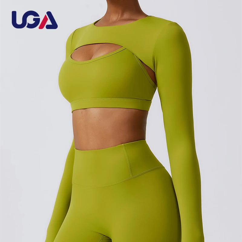 2023 Athletic Wear Women High Quality 3pcs Sports Wear Lady Yoga Long Sleeve Tops Sports Bra Leggings Set