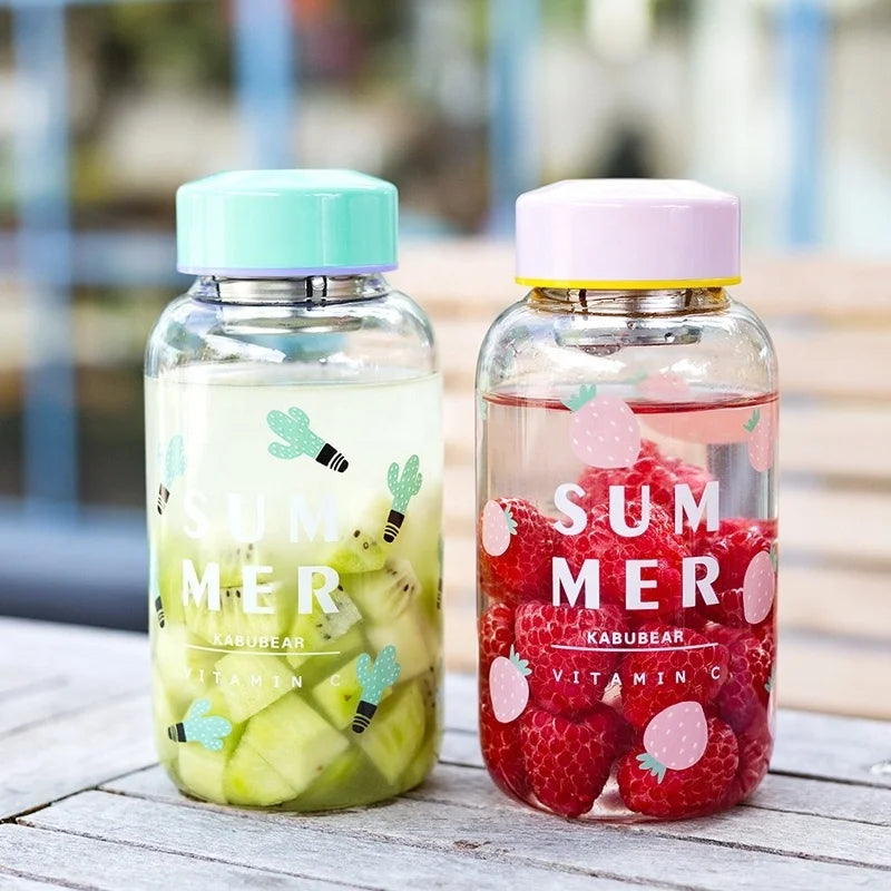 Wholesale Cute Portable Round Leakproof Drinking Glass Water Bottle Wide Mouth with Strainer Fruit Infuser Large Volume