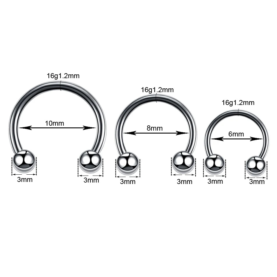 1Pc  Horseshoe Nose Ring Internal Thread Circular Septum Nose Hoop Ball Spike Eyebrow Ear Lip Piercing Body Jewelry