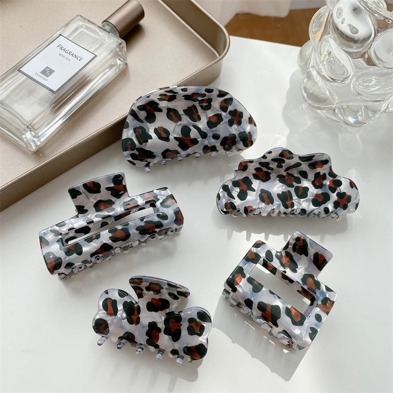 DOWELL 2022 New Arrival Retro Leopard Hair Accessories Women Acetate Hair Claw Clips Set