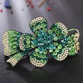 HX-141 Bow Design Leather Full Rhinestone Hair Clip Shining Crystal Women Hairpin