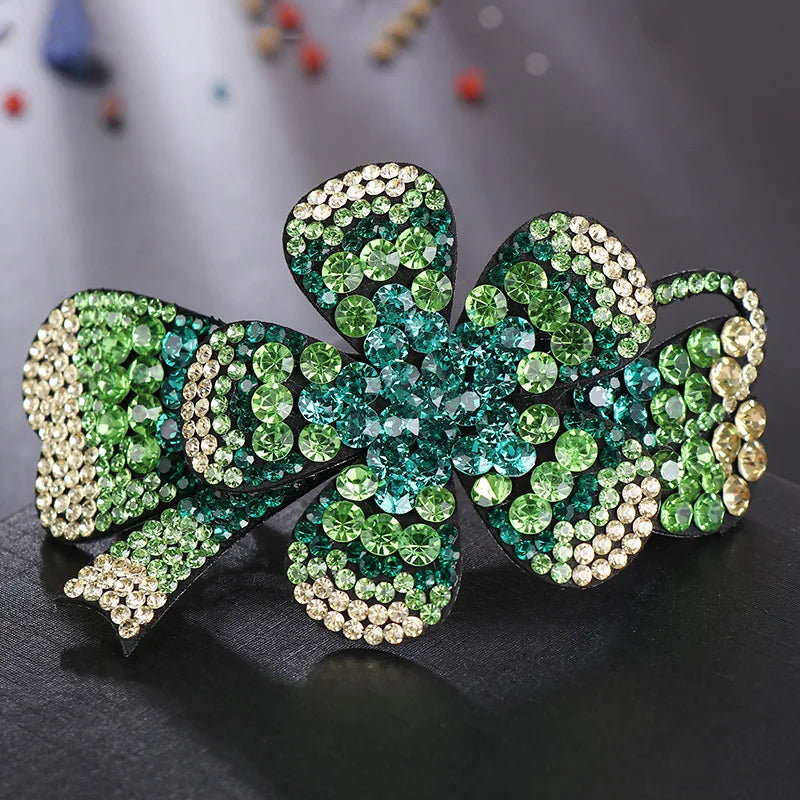 HX-141 Bow Design Leather Full Rhinestone Hair Clip Shining Crystal Women Hairpin