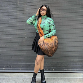 Fashion Ladies Shopping Bags Plush Large Capacity Tote Bag Heart Shape Faux Fur Shoulder Bag for Women