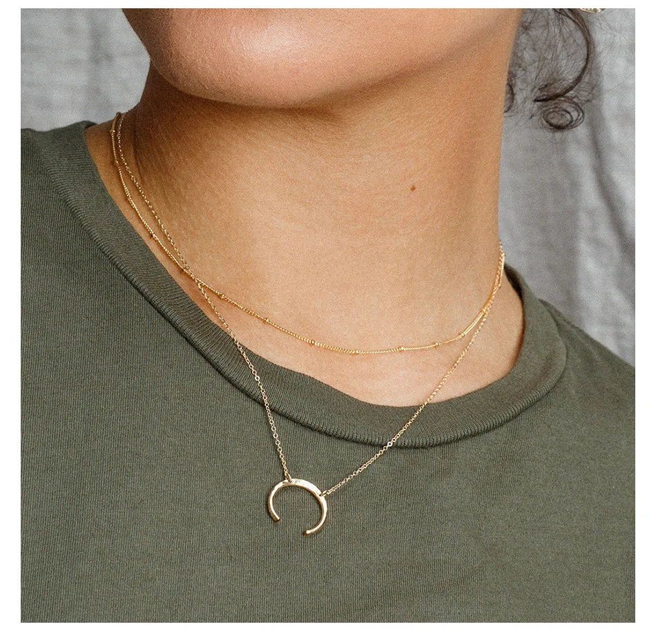 Fashion 316L Stainless Steel IP Plating Moon Crescent Pendant Necklaces Stainless Steel Chain Necklace