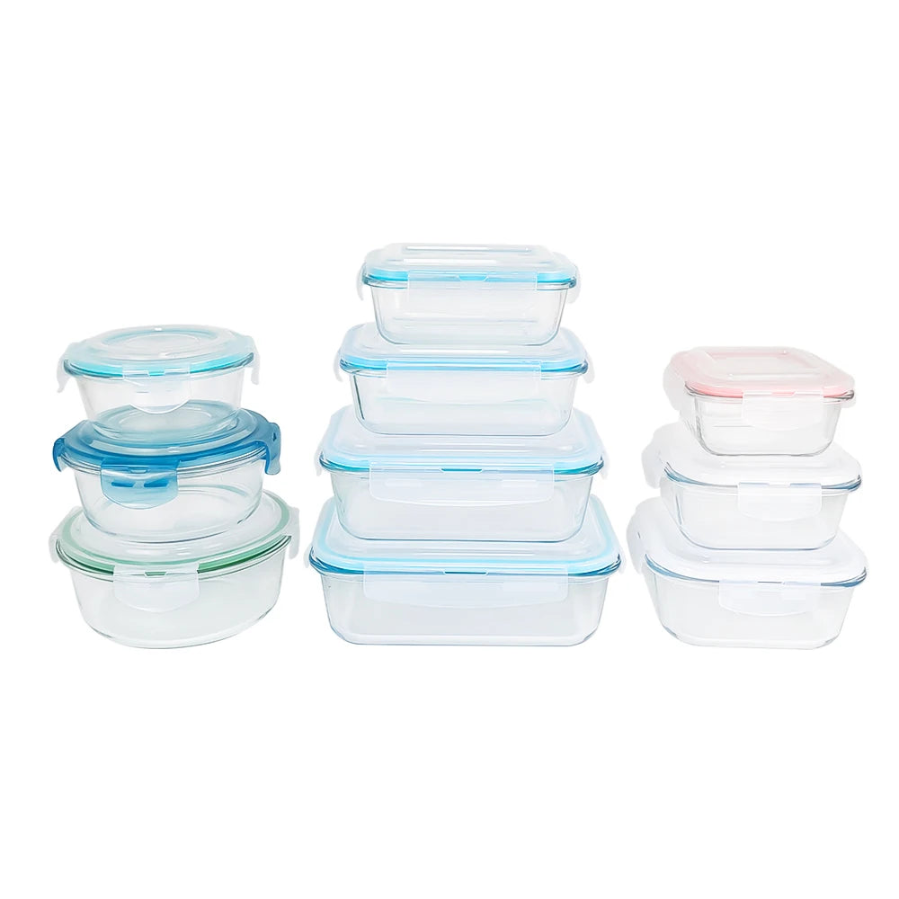 Airtight Lids Freezer Safe Food Storage Containers Pantry Kitchen Glass Meal Prep Container for Lunch Box School Office Camping