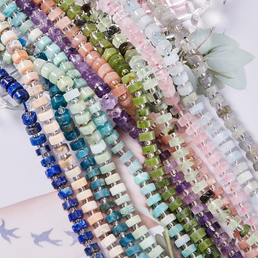 New Design Natural Crystal Loose Gemstone Bead 6*4mm Flat Gem Stone Abacus Spacer Beads for Necklace Bracelet Jewelry Making
