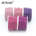 JUNAO Wholesale SS6 SS8 SS12 SS16 Colorful Crystal Cup Chain Sewing Trim Glass Rhinestone Chain for Clothes