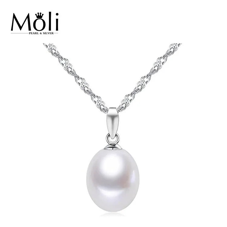 Classic Hot Sale Single 8-9mm Water Drop Rice Shape White Natural Real Pearl Pendant Fashion Jewelry for Daily
