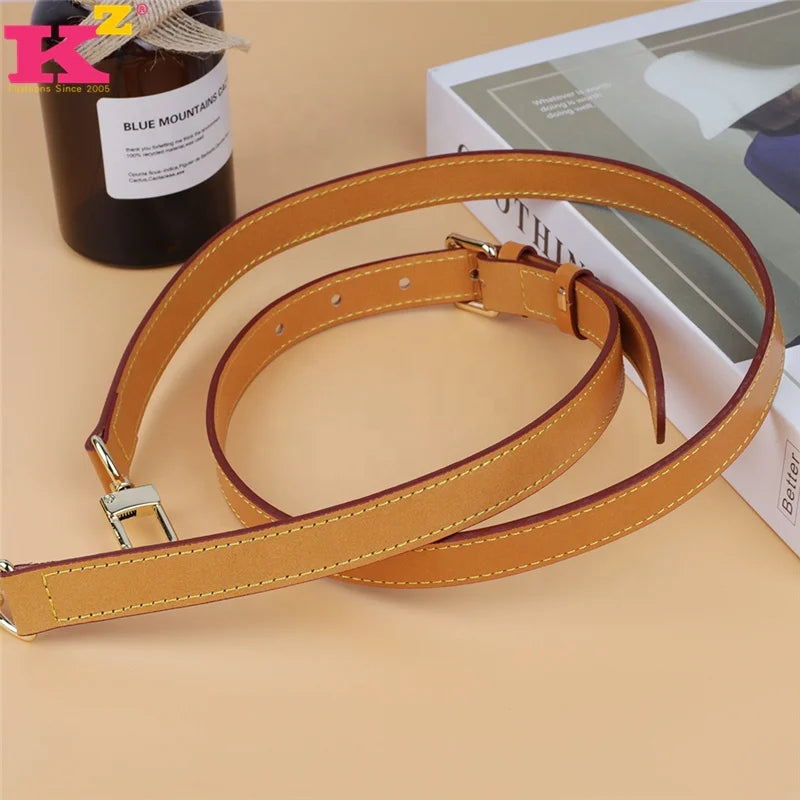 Adjustable Vegetable Tanned Leather Bag Strap - 2cm Width Customizable Handbag Replacement Strap with Metal Hardware