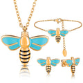 Dragonfly Drop Oil Stainless Steel Jewelry Sets 18k Gold Plated Personalized Diy Animal Bee Pendant Necklace Earring Bracelet