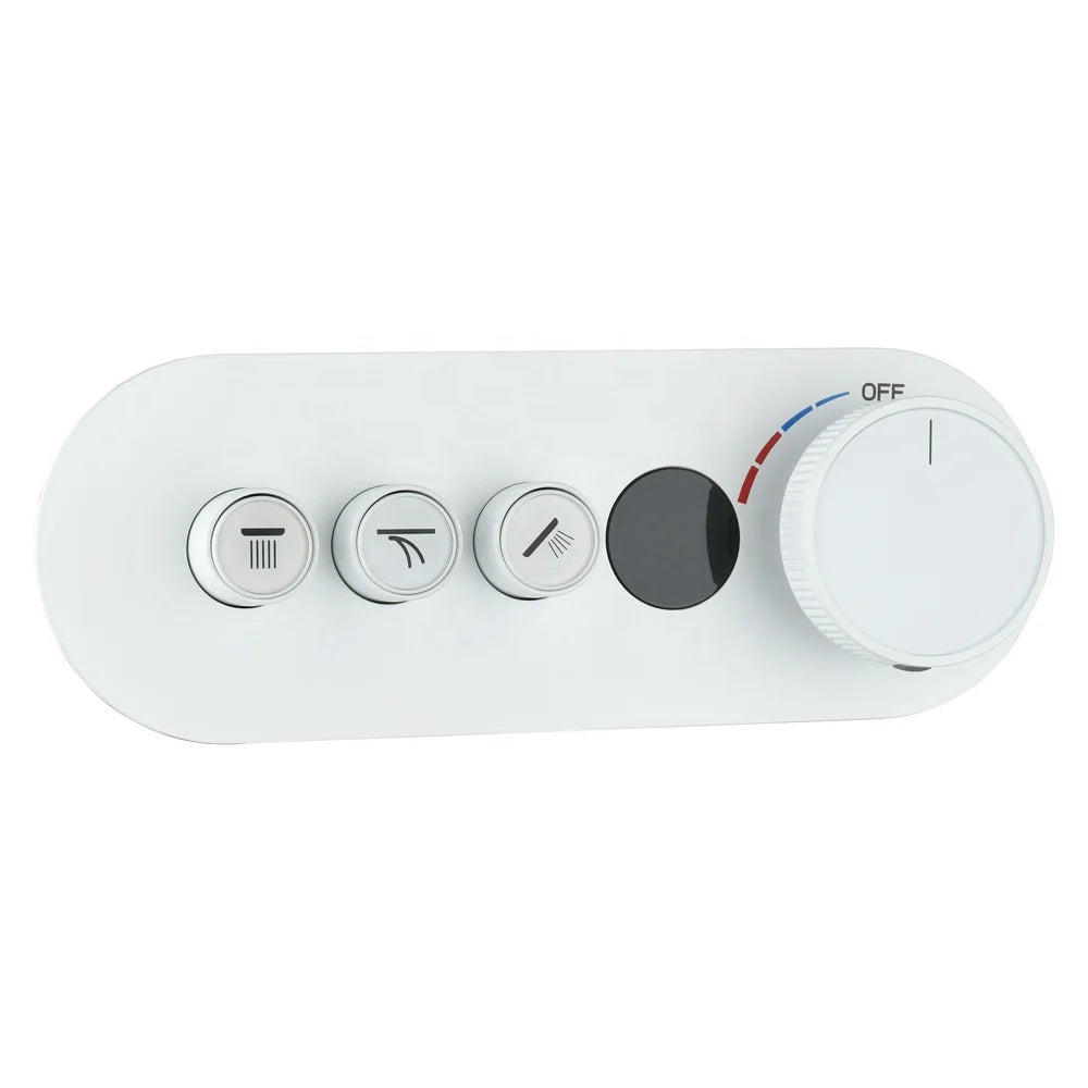 2023 Shower Diverter Thermostatic Valve Triple Handle Multi Function Soft Brushed Finish Brass Construction Tempered Glass Panel