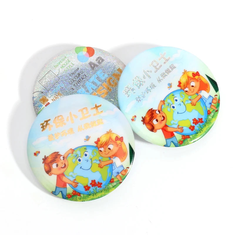VOGRACE Cheap OEM logo Custom Tinplate Badge Printing Cartoon Anime Customized Hologram Plastic Button Badges with Safety Pin